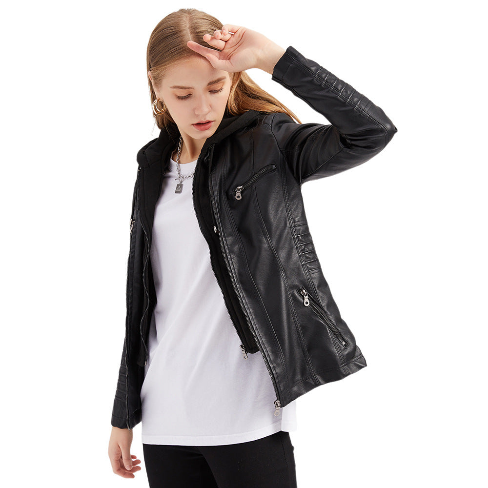 Valenzora | Leather jacket with hood