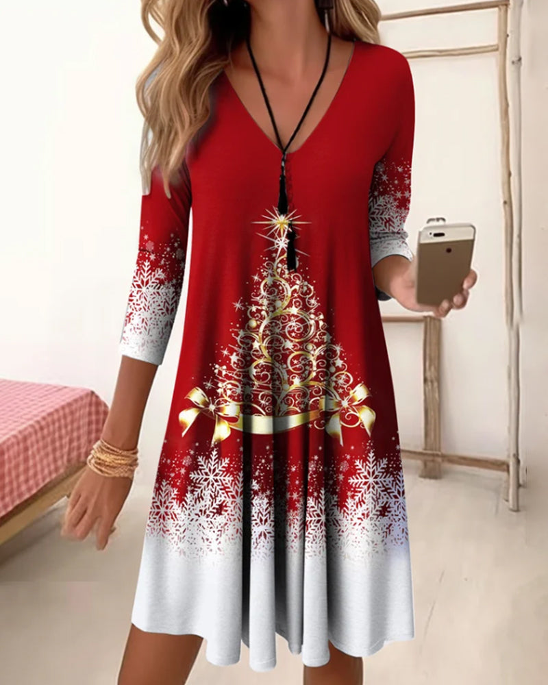 Valenzora | Stylish charm V-neck winter dress