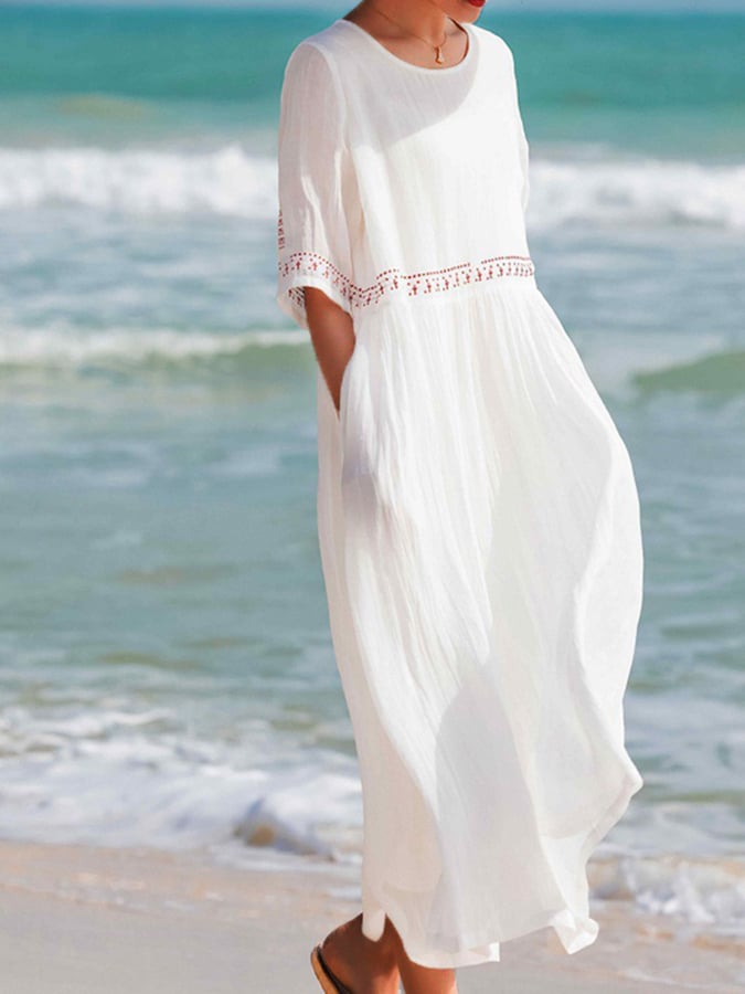 Valenzora | Women's Embroidered Cotton Linen Dress