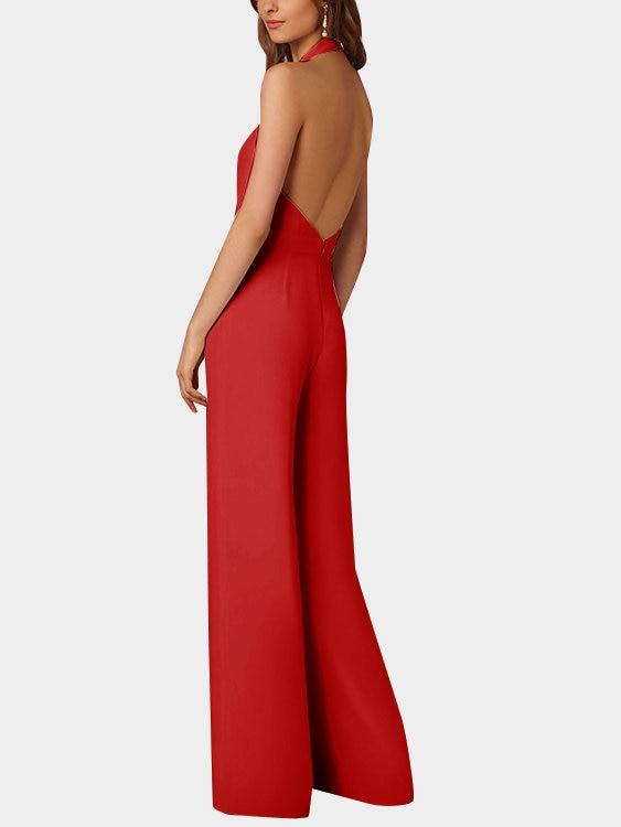 Valenzora | Tiefer V-Ausschnitt Ärmelloser Jumpsuit mit weitem Bein