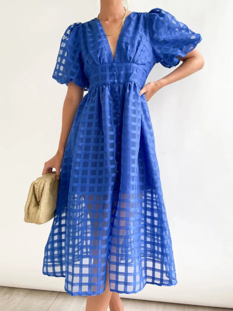 Valenzora | Puff Sleeve Midi Dress