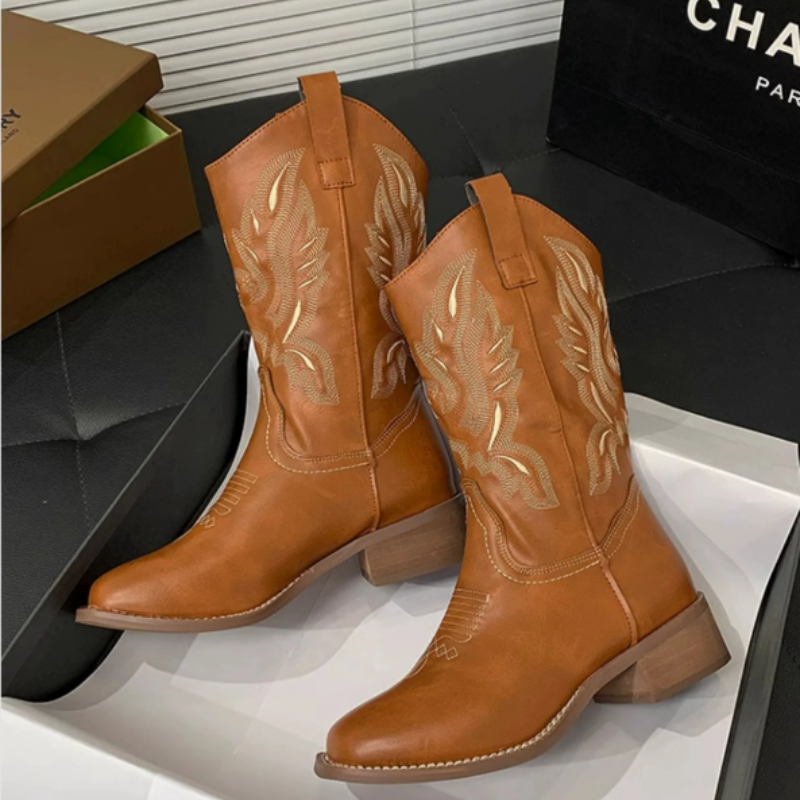 Valenzora | Westernstiefel für Damen mit spitzer Zehenpartie und Blockabsatz, Cowboystiefel für Damen