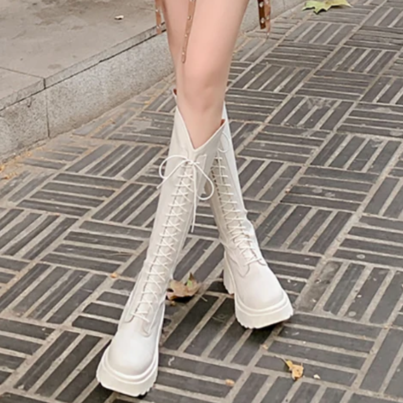 Valenzora | High Boots Damen Stiefel mit Schnürung und stabilem Absatz