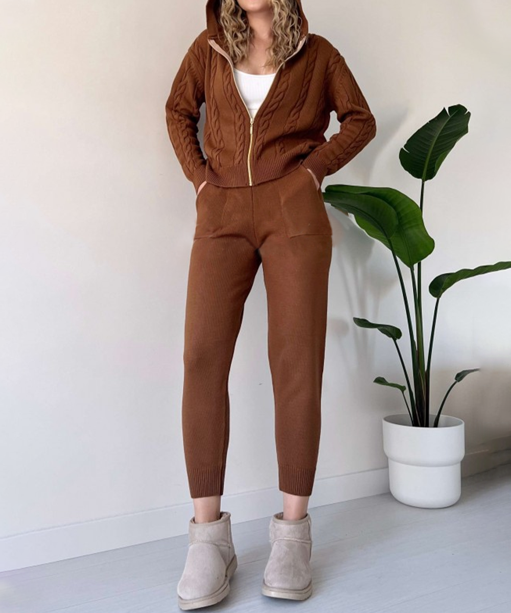 Valenzora | 3-teiliges Strick-Lounge-Set – trendiger Hoodie und Jogginganzug für Damen