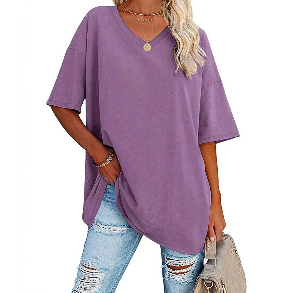 Valenzora | Casual Plus Size V-Neck T-Shirt for Women