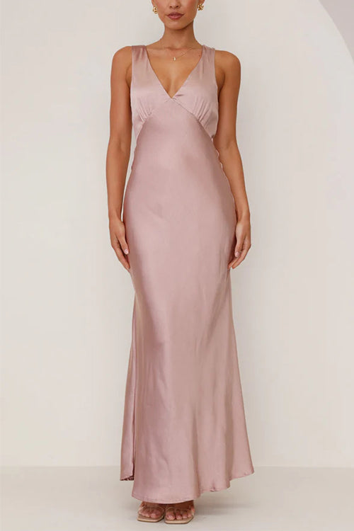 Valenzora | Rosiedress V-Ausschnitt Ärmelloses Maxikleid Partykleid