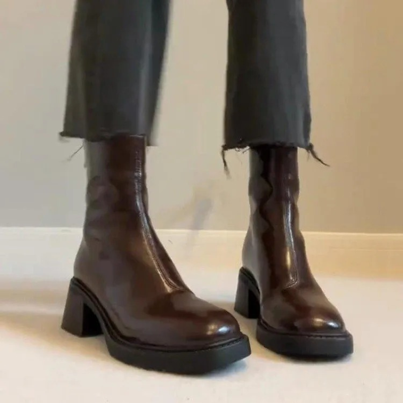 Valenzora | Elegante Stiefeletten aus Leder mit Blockabsatz für Damen