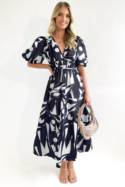 Valenzora | Real Love Print Puff Sleeve Maxi Dress
