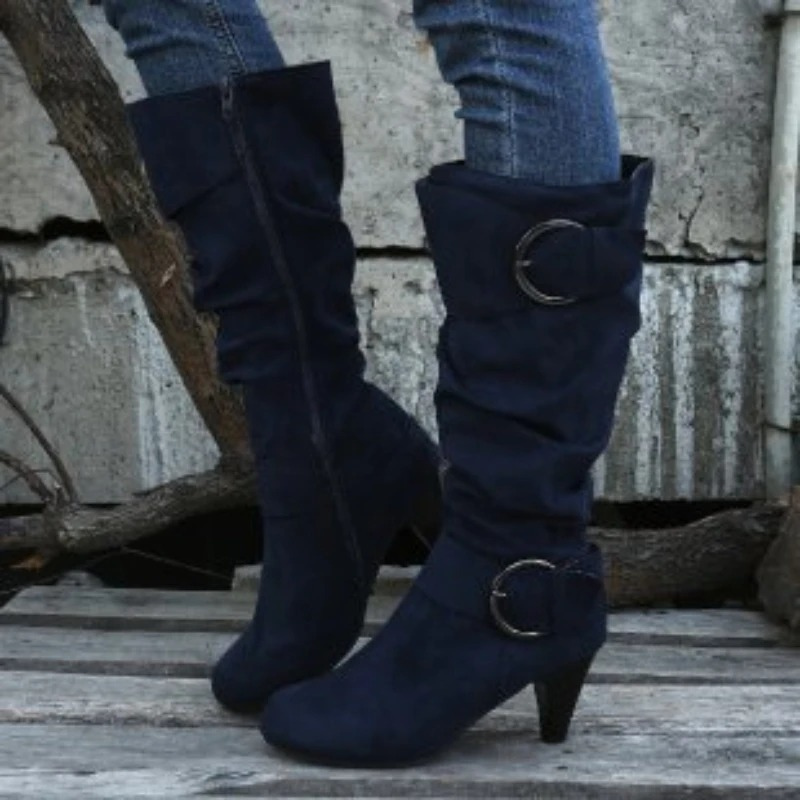 Valenzora | Damen kniehohe Stiefel mit Reißverschluss und Schnalle Stylische hohe Stiefel