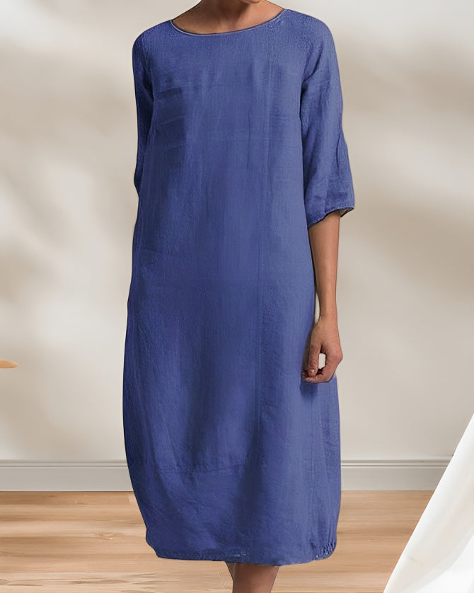 Valenzora | Ladies Casual Linen Look Simple Midi Dress