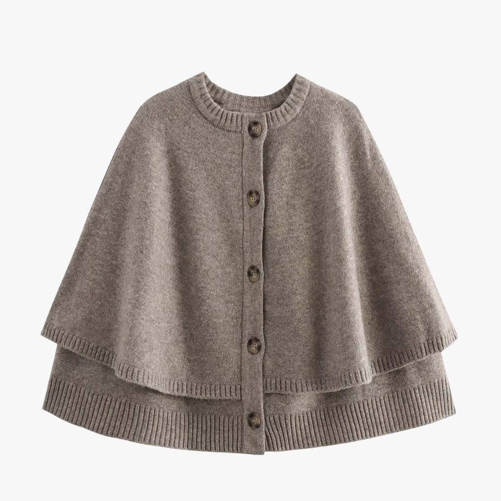 Valenzora | Knitted Cape with Buttons and Tiered Hem