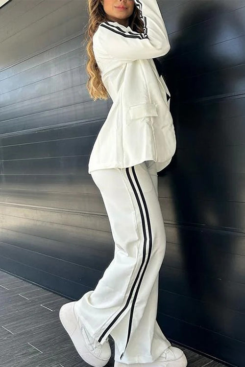 Valenzora | Rosiedress Color Block Blazer mit offener Vorderseite und weitem Beinschlitz Hose mit elastischer Taille Set