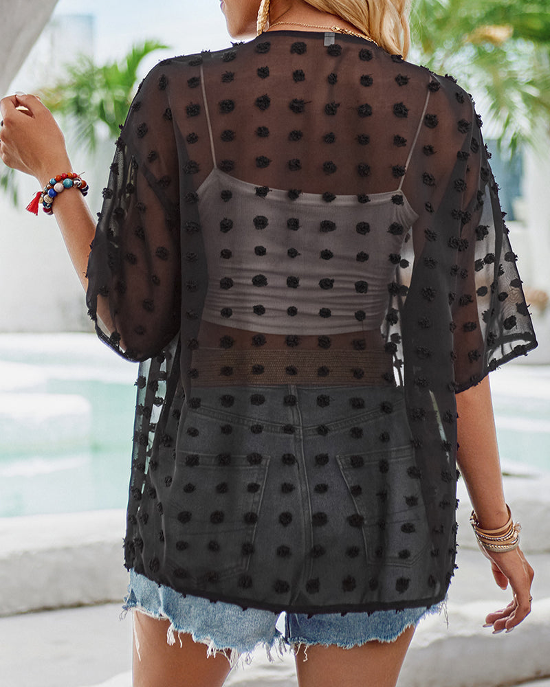 Valenzora | Solid-color thin jacquard cardigan with short sleeves