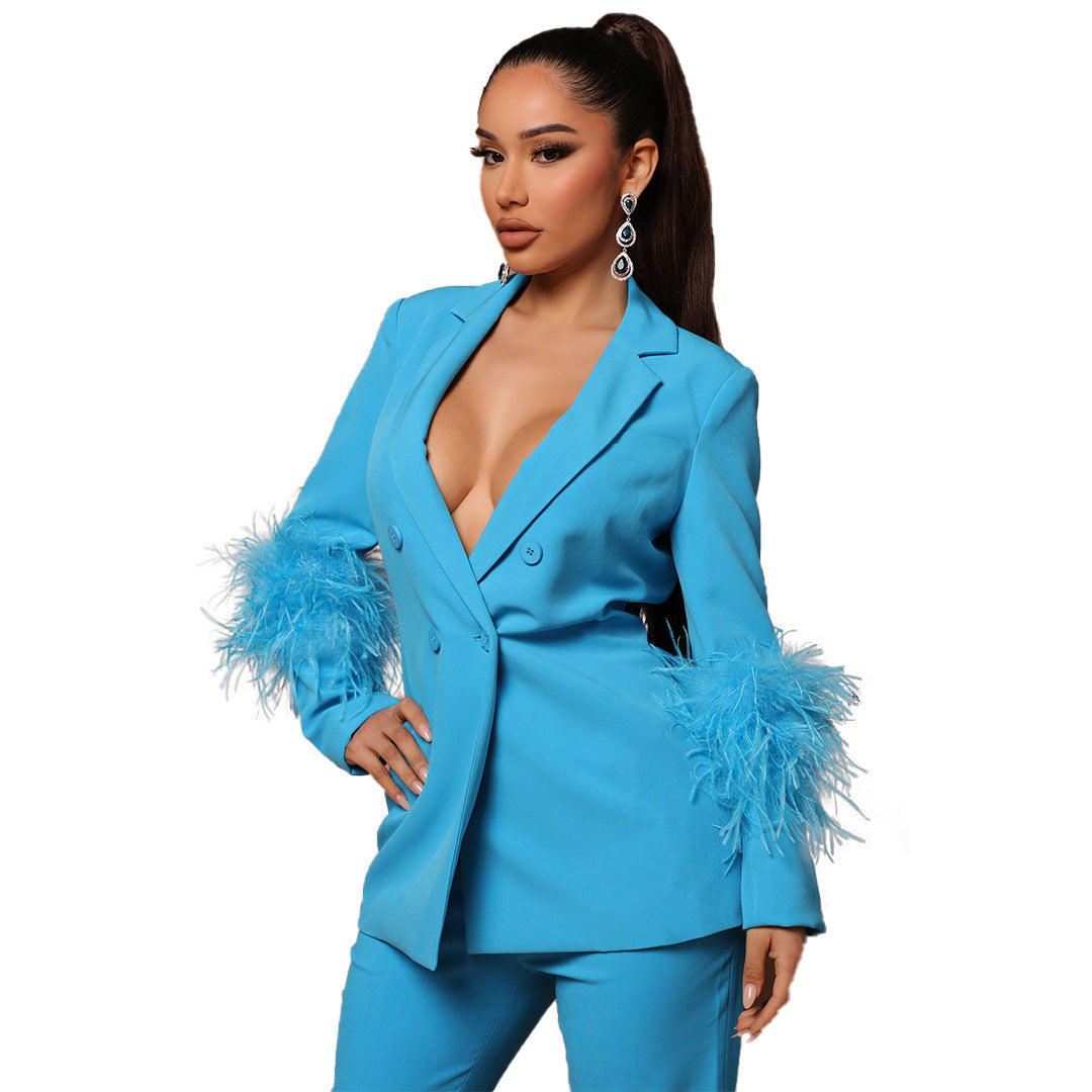 Valenzora Two-piece ostrich fur lapel for women