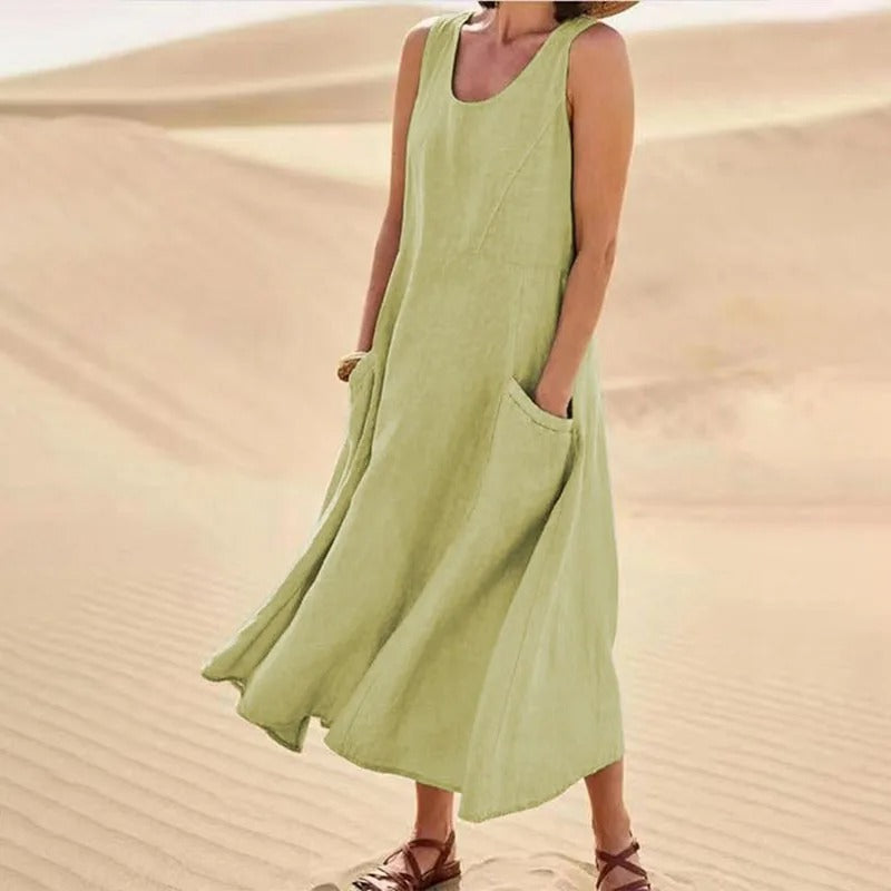 Valenzora | Ärmelloses Leinenkleid mit Taschen für Damen