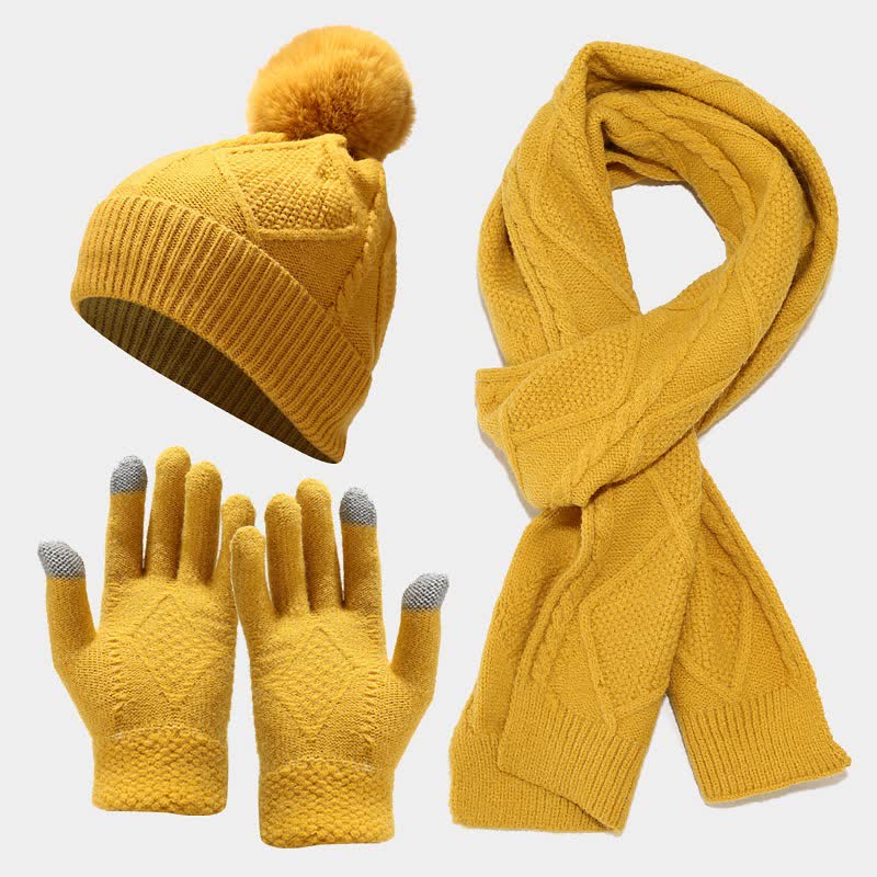 Valenzora | 3-teiliges Strickaccessoire-Set – stylische Damenhut, Schal und Handschuhe