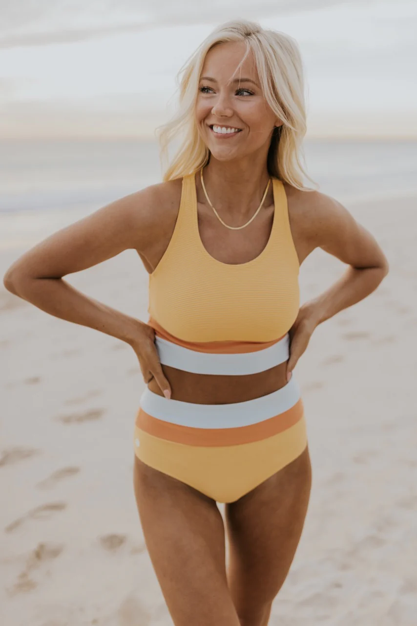 Valenzora | High Waist Colorblock Marine Cut Back Crop Bikini Set