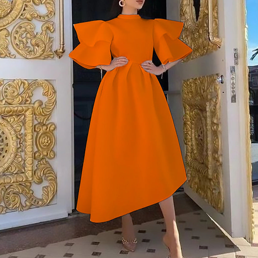 Valenzora-Kleid mit Lotusblattärmeln und einfarbigem, weitem Schnitt