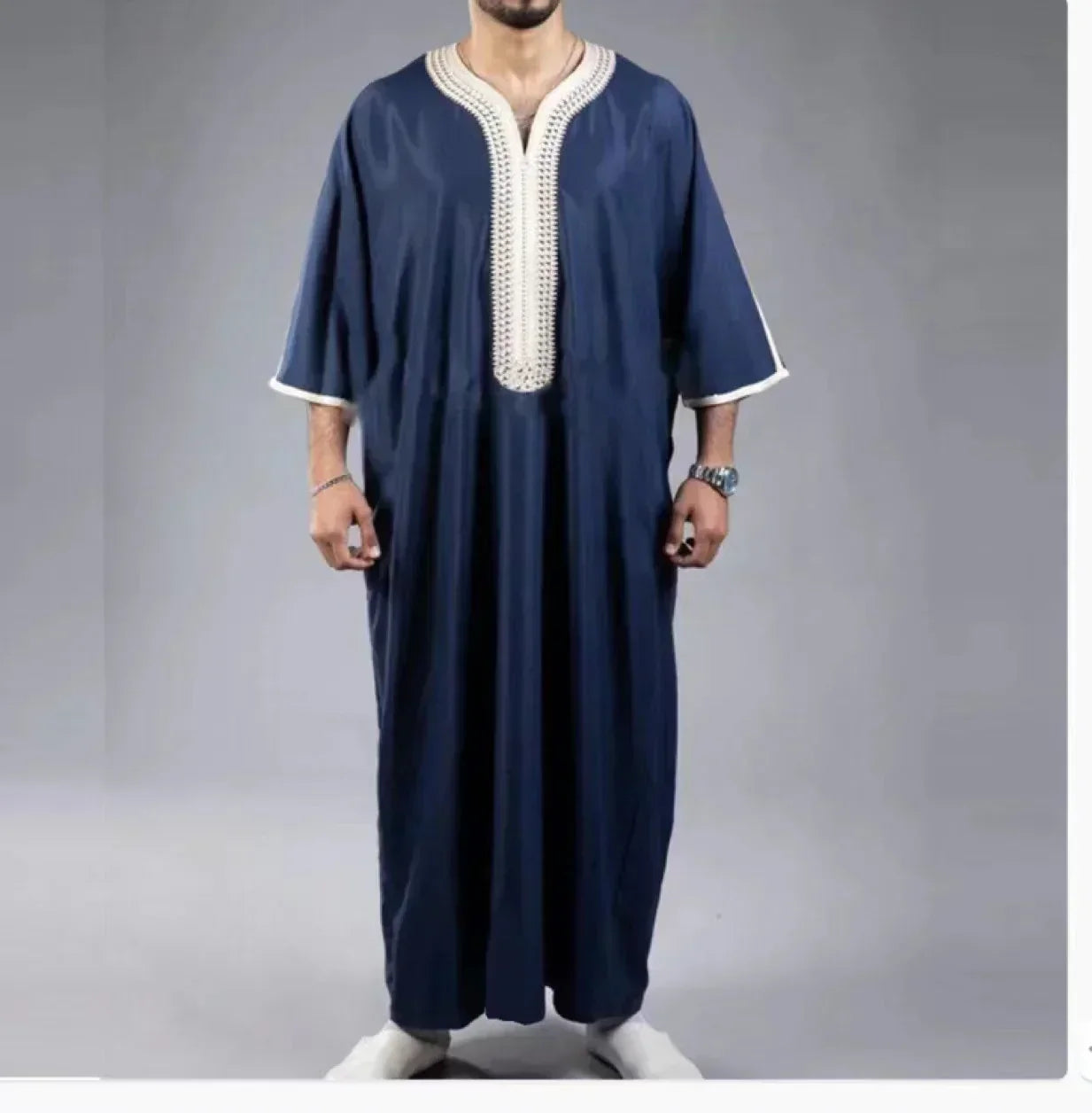 Valenzora | Blue Embroidered Breathable Djellaba