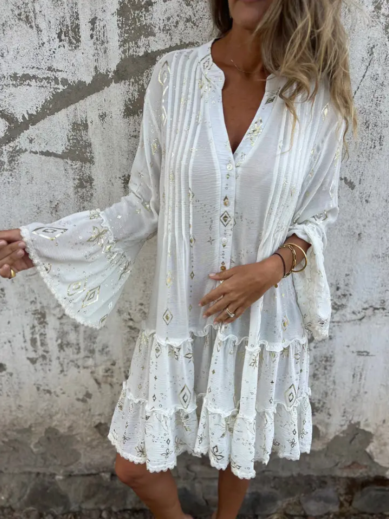 Valenzora | Boho Metallic Shirt Dress