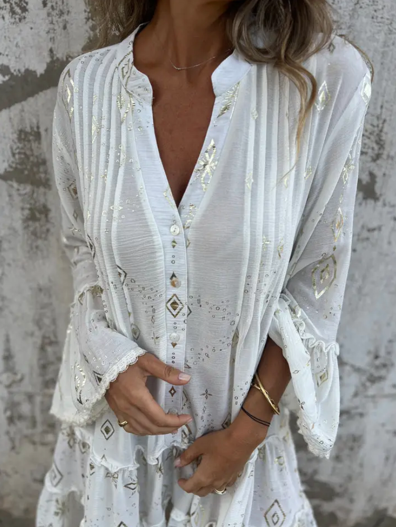 Valenzora | Boho Metallic Shirt Dress