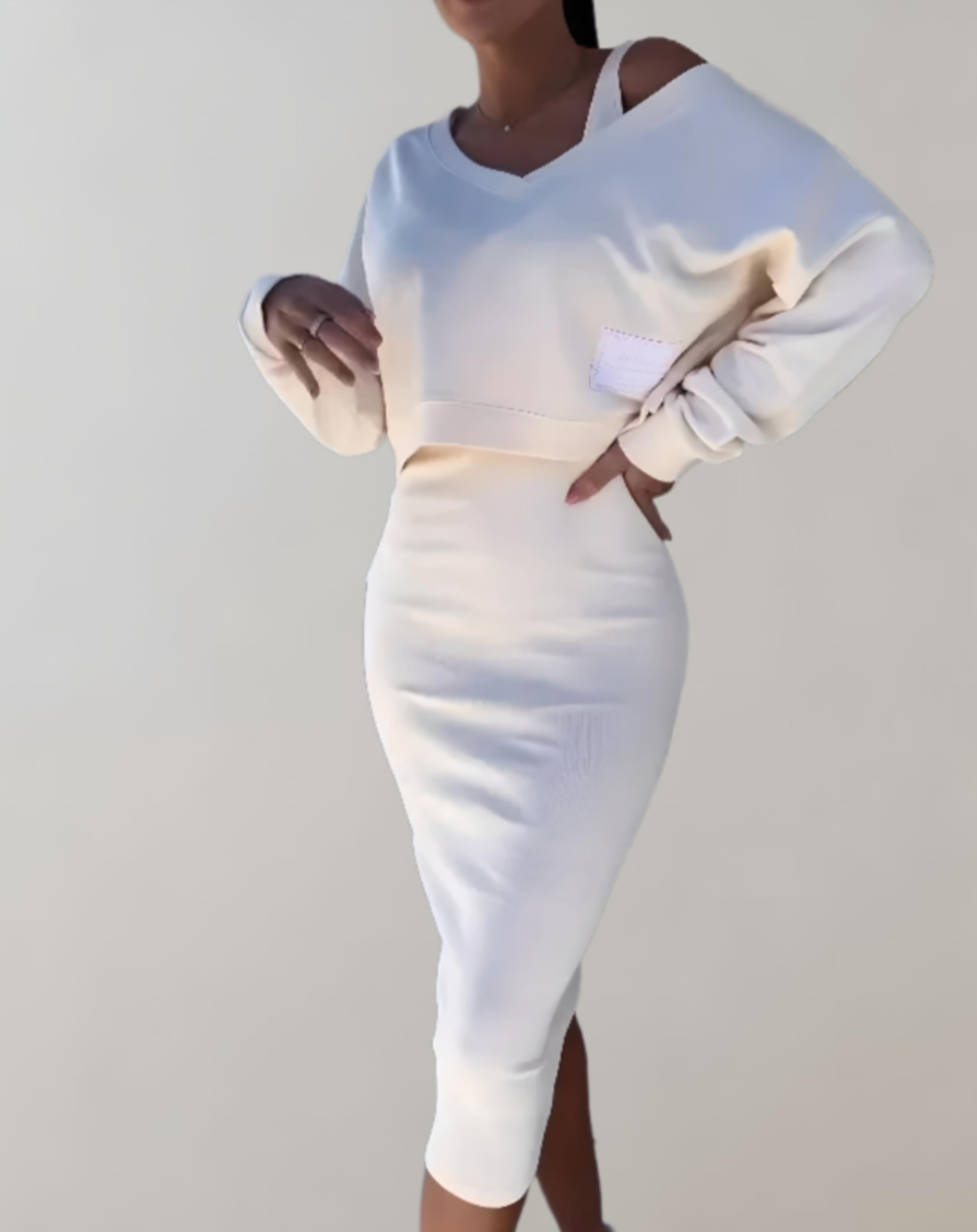 Valenzora | 3-piece knit set - V-neck top and midi skirt for women
