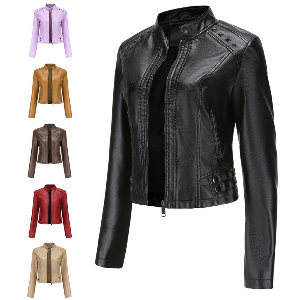 Valenzora | Elegant leather jacket with unique details for women