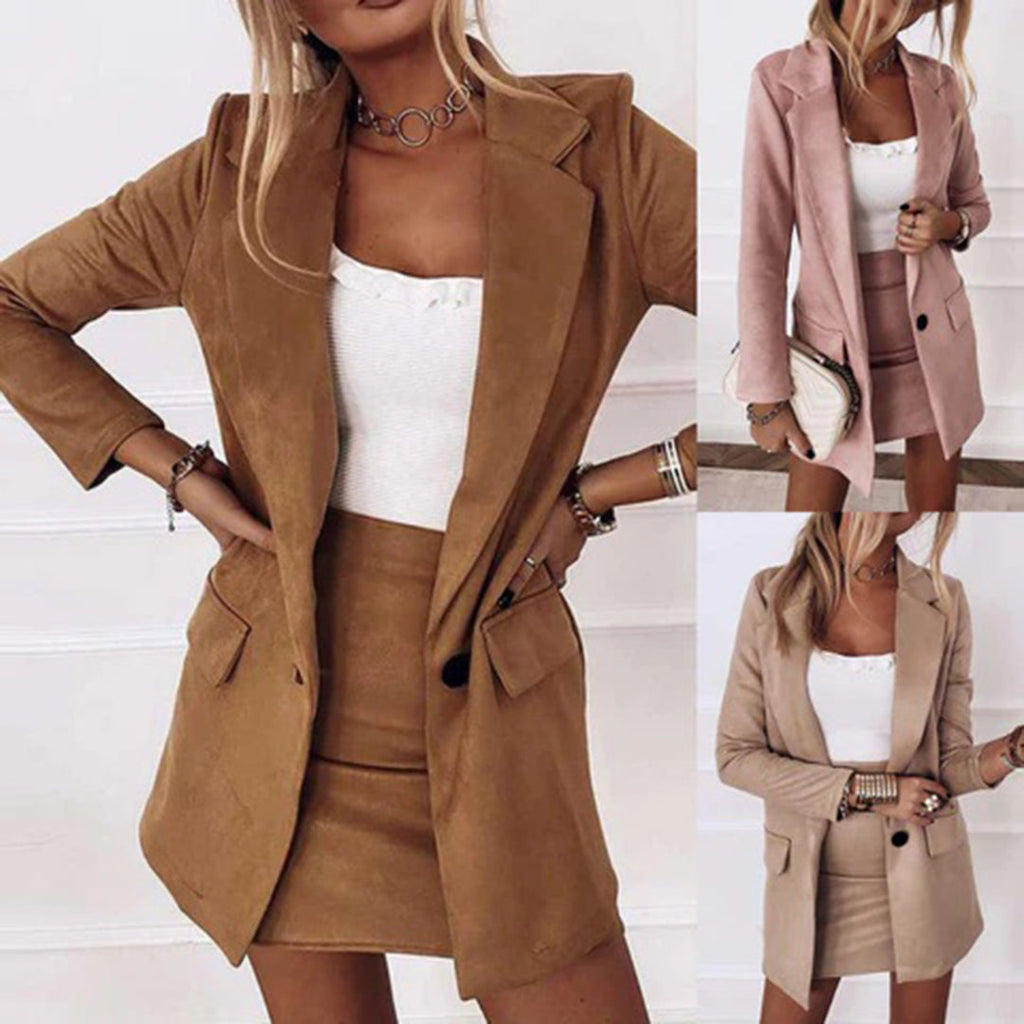 Valenzora | Elegant suede set blazer and skirt