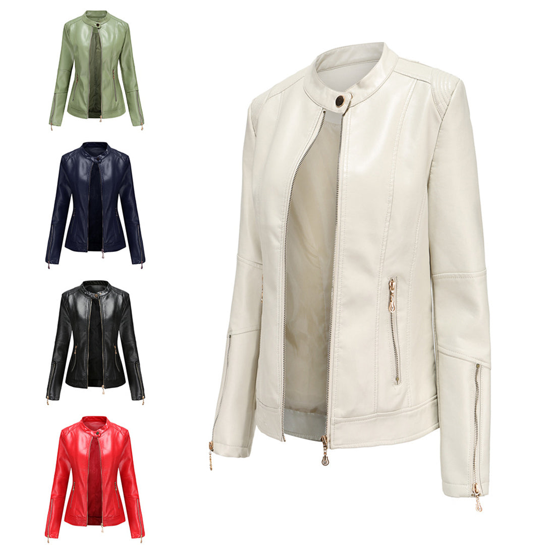 Valenzora | Elegante Lederjacke mit Rundhals und Knopfverschluss für Damen