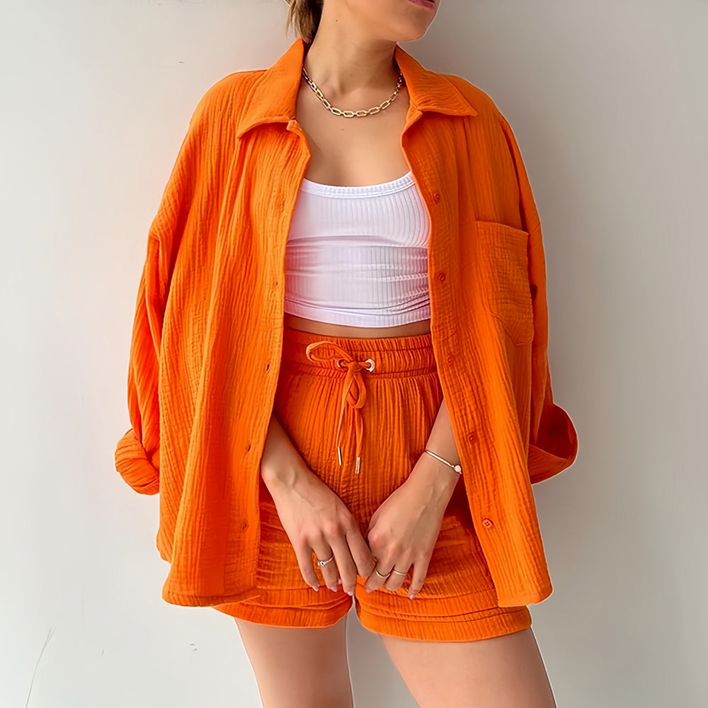 Valenzora | Sun protection shirt set for women (long-sleeved shirt + shorts)