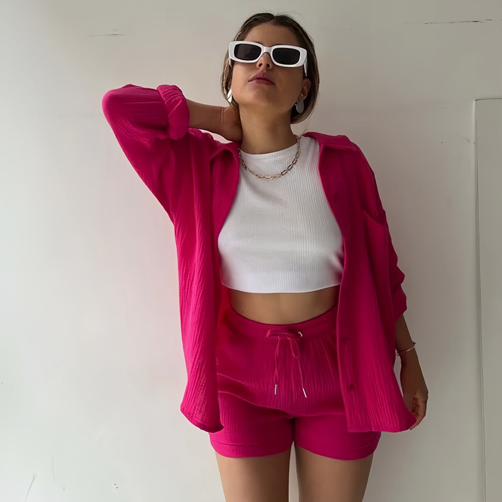 Valenzora | Sun protection shirt set for women (long-sleeved shirt + shorts)