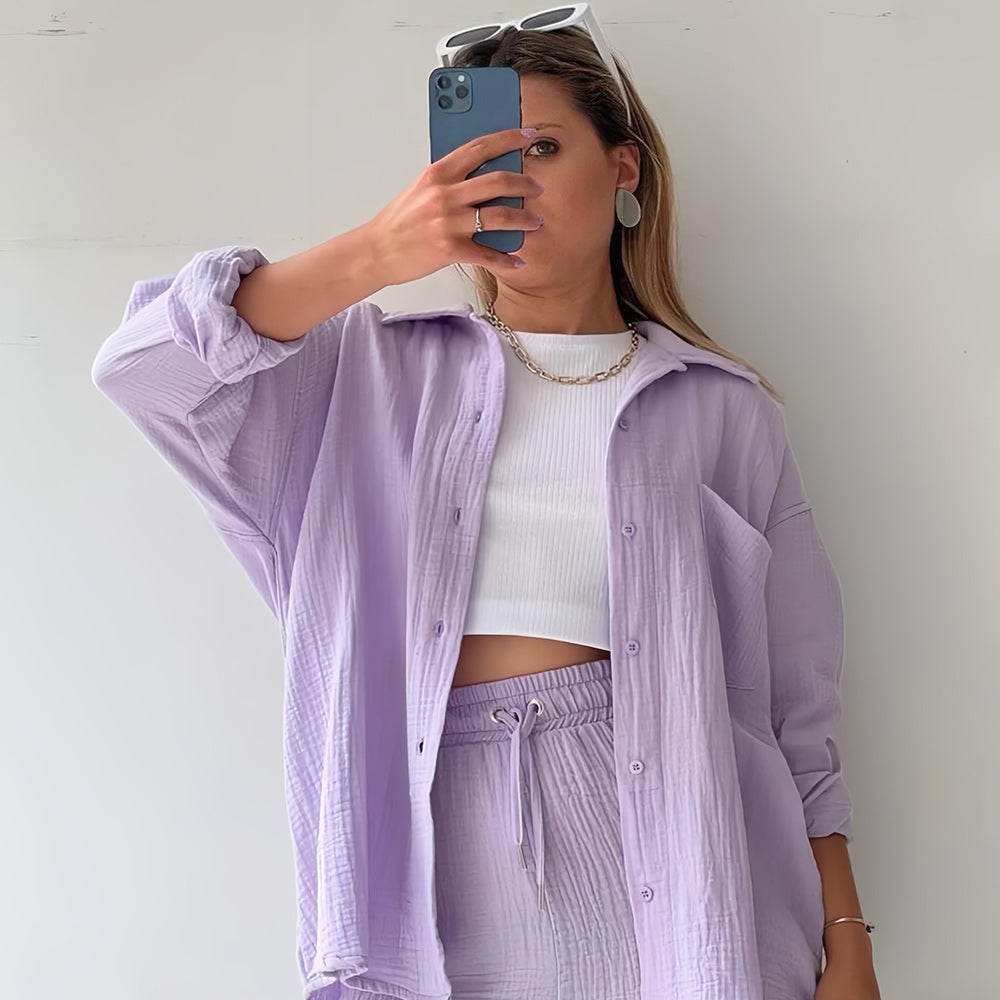 Valenzora | Sun protection shirt set for women (long-sleeved shirt + shorts)