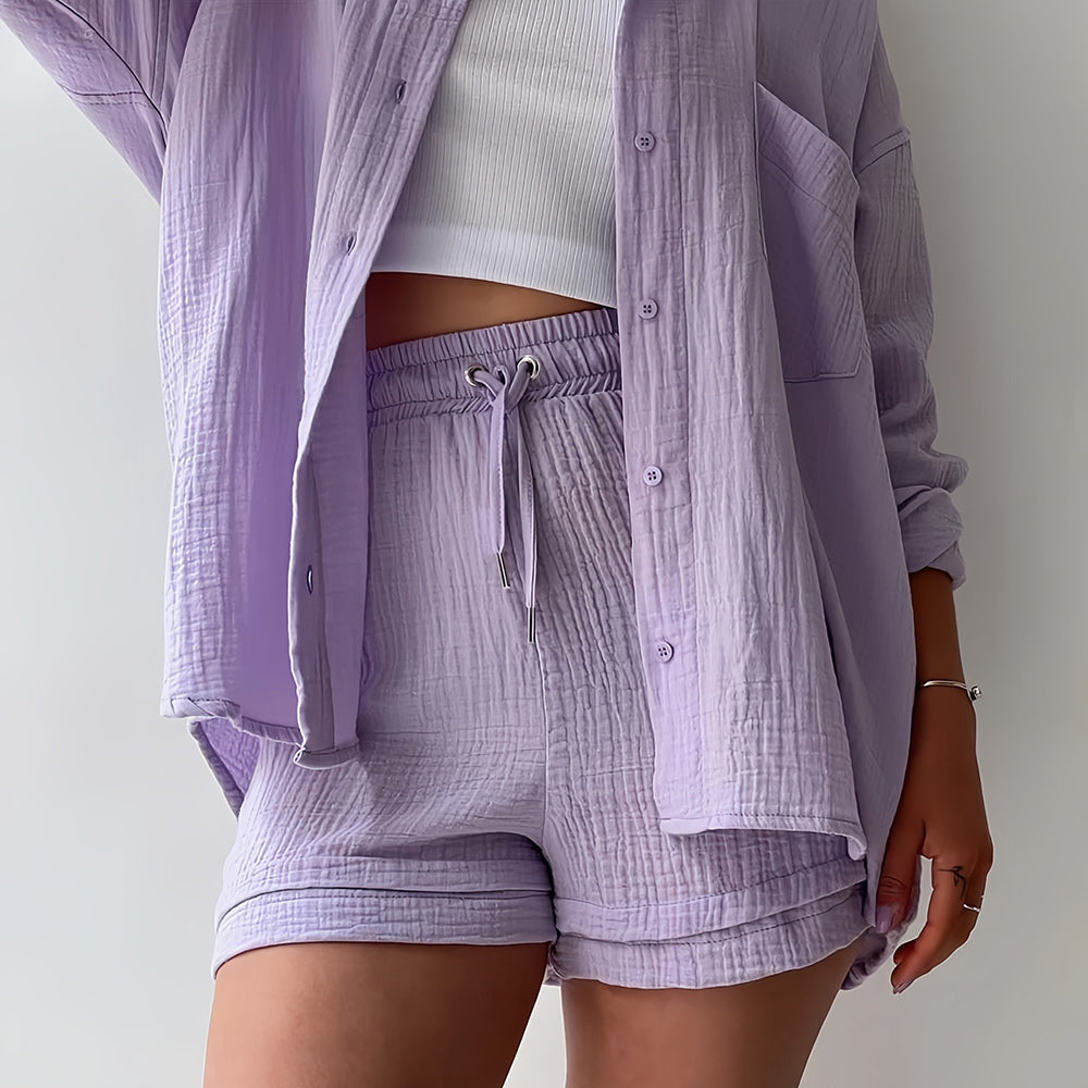 Valenzora | Sun protection shirt set for women (long-sleeved shirt + shorts)