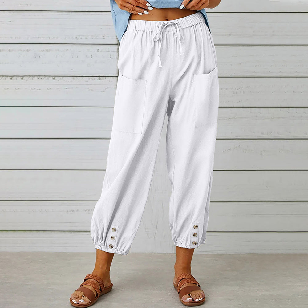 Valenzora | Short women's overalls made of cotton and linen with pockets and buttons