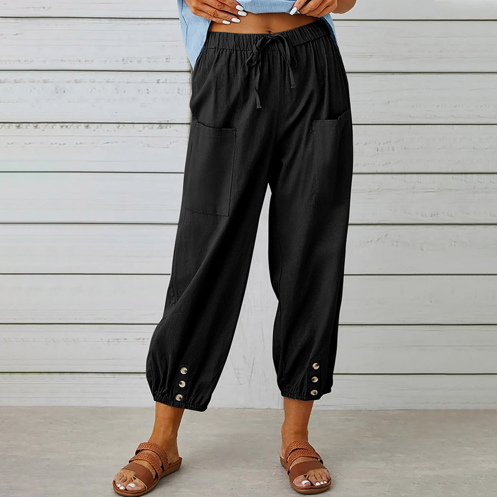 Valenzora | Short women's overalls made of cotton and linen with pockets and buttons