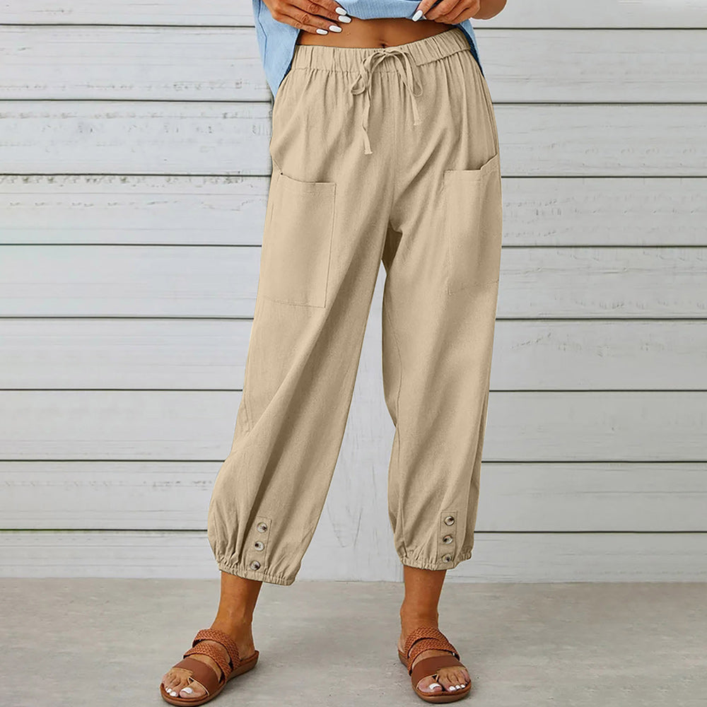 Valenzora | Short women's overalls made of cotton and linen with pockets and buttons