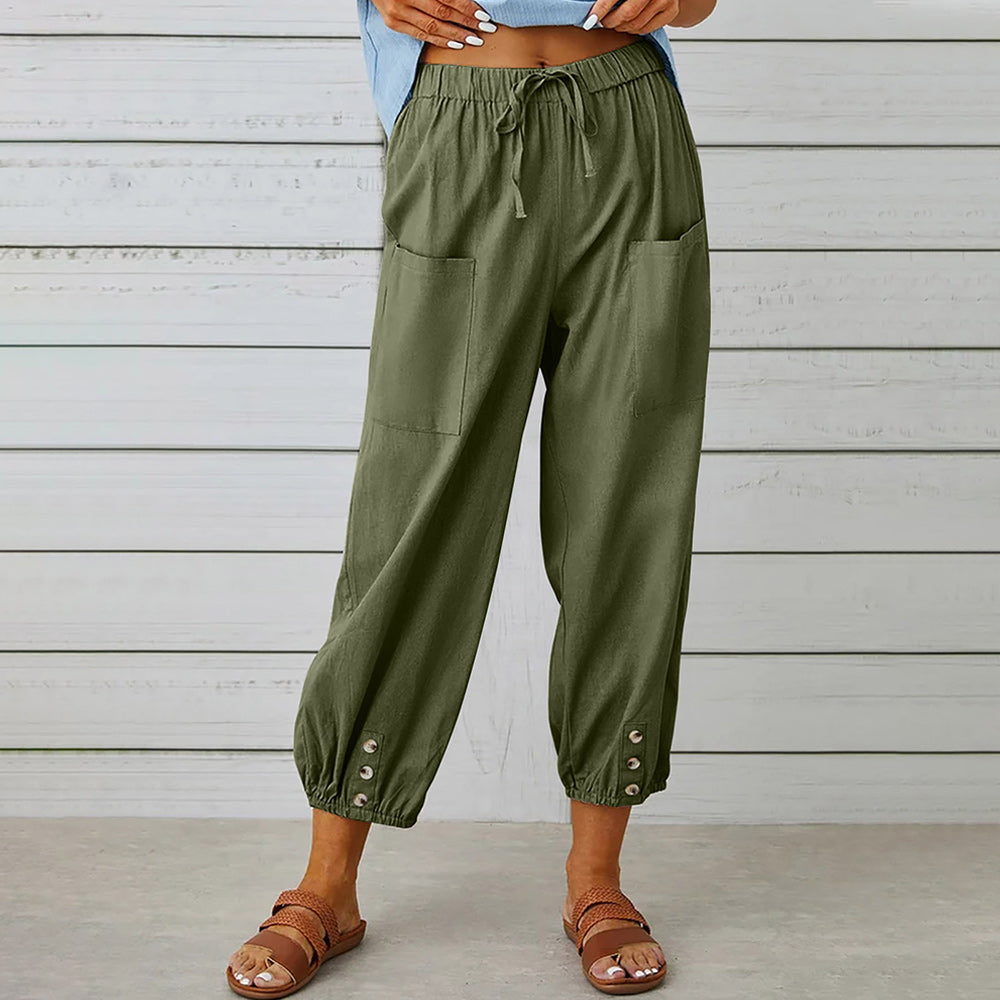 Valenzora | Short women's overalls made of cotton and linen with pockets and buttons