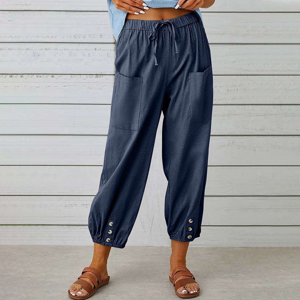 Valenzora | Short women's overalls made of cotton and linen with pockets and buttons