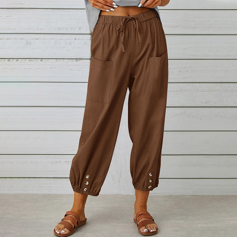 Valenzora | Short women's overalls made of cotton and linen with pockets and buttons