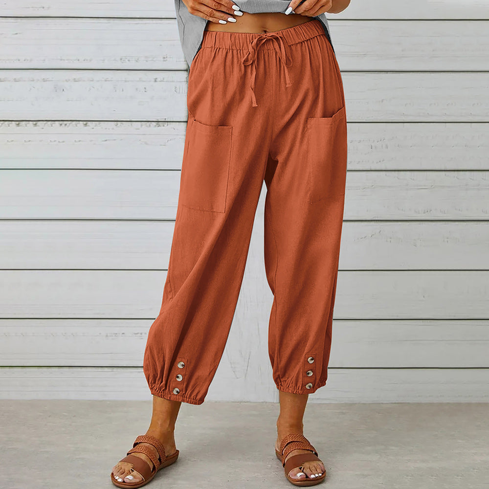 Valenzora | Short women's overalls made of cotton and linen with pockets and buttons