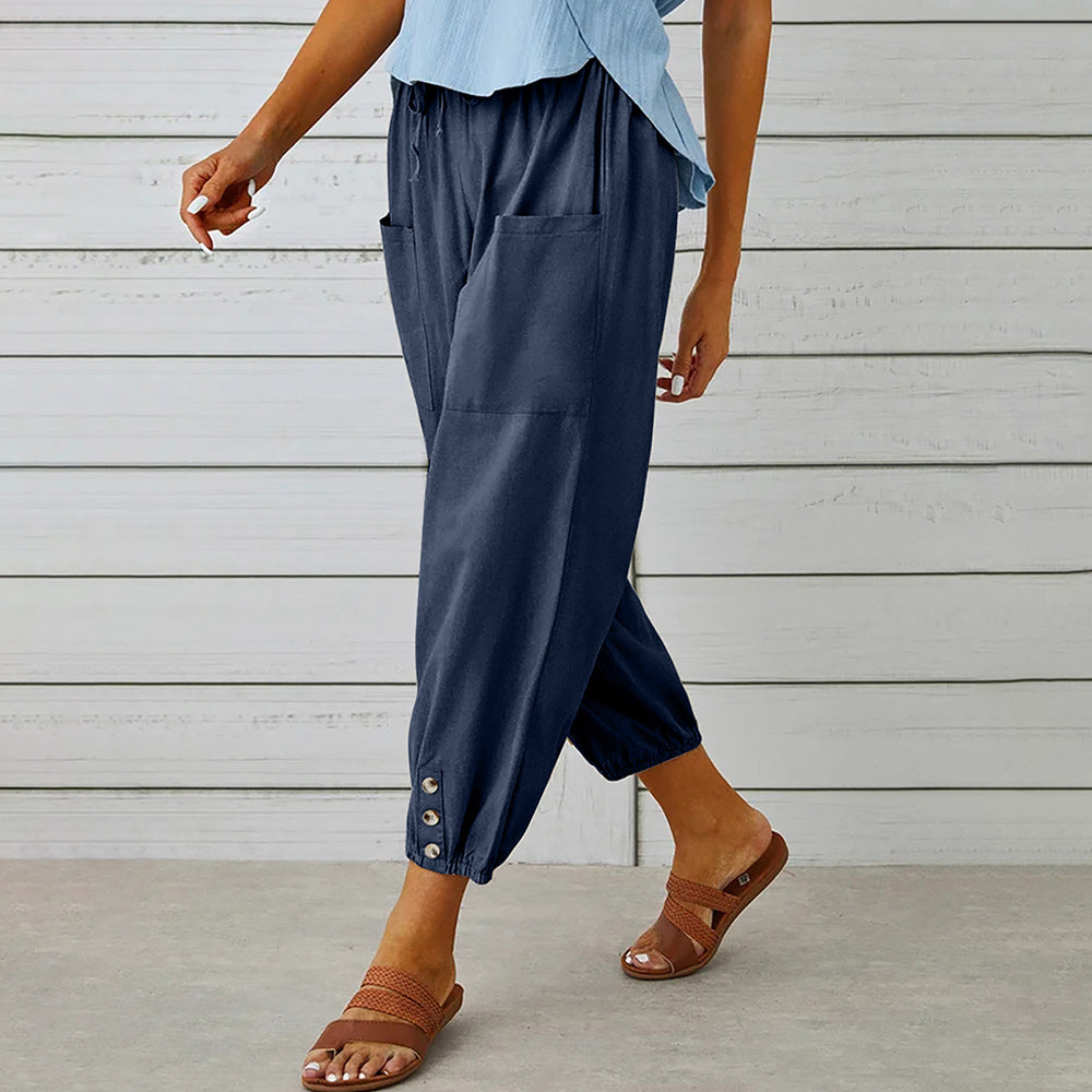 Valenzora | Short women's overalls made of cotton and linen with pockets and buttons