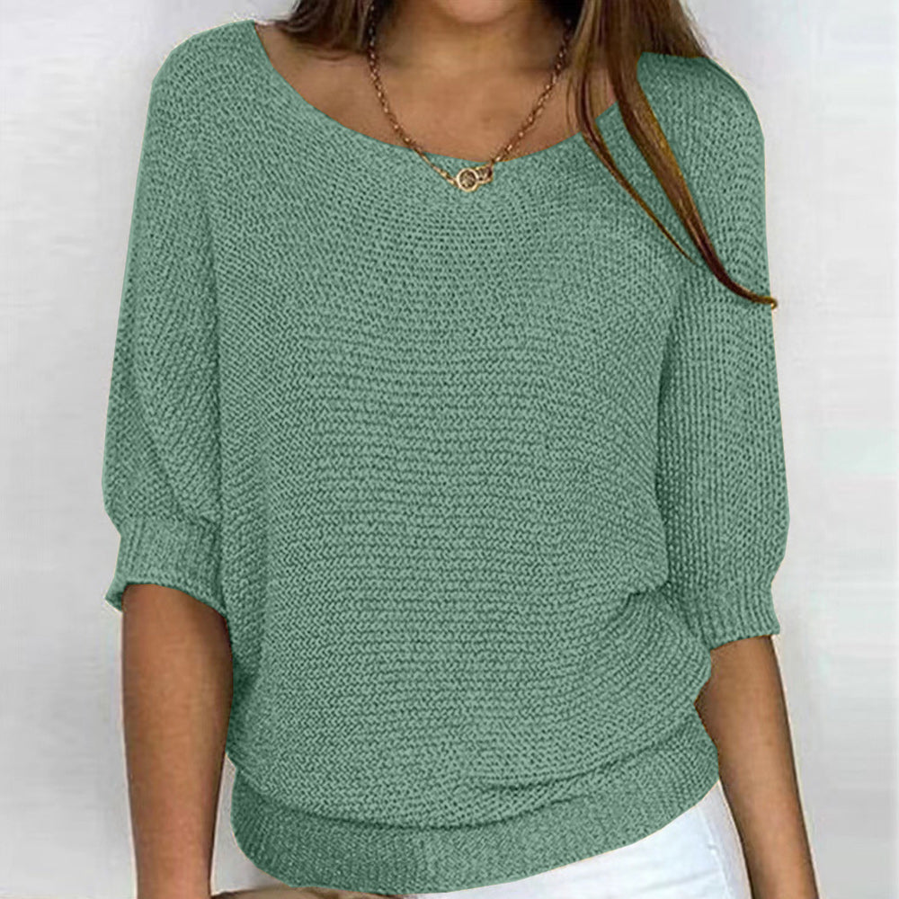 Valenzora | Einfarbiger Rundhalspullover mit Dreiviertelärmeln für Damen