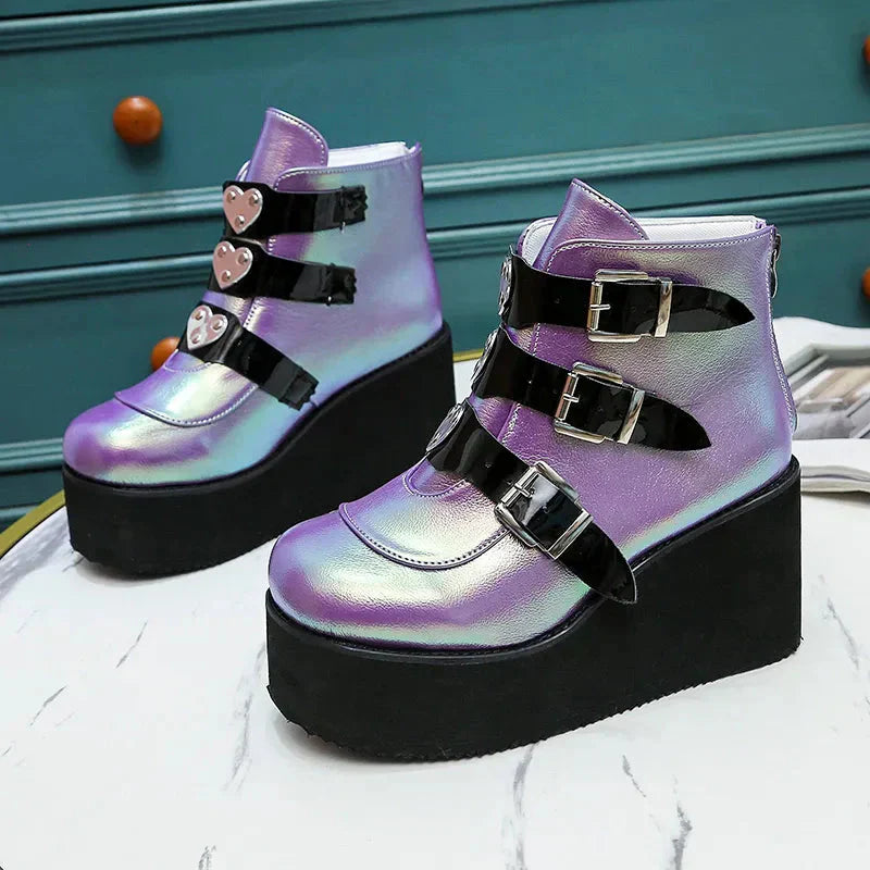 Valenzora | Women's ankle boots, street fashion, casual wedge platform shoes, size 43, super high heel, strap buckle, designer boots, feminine