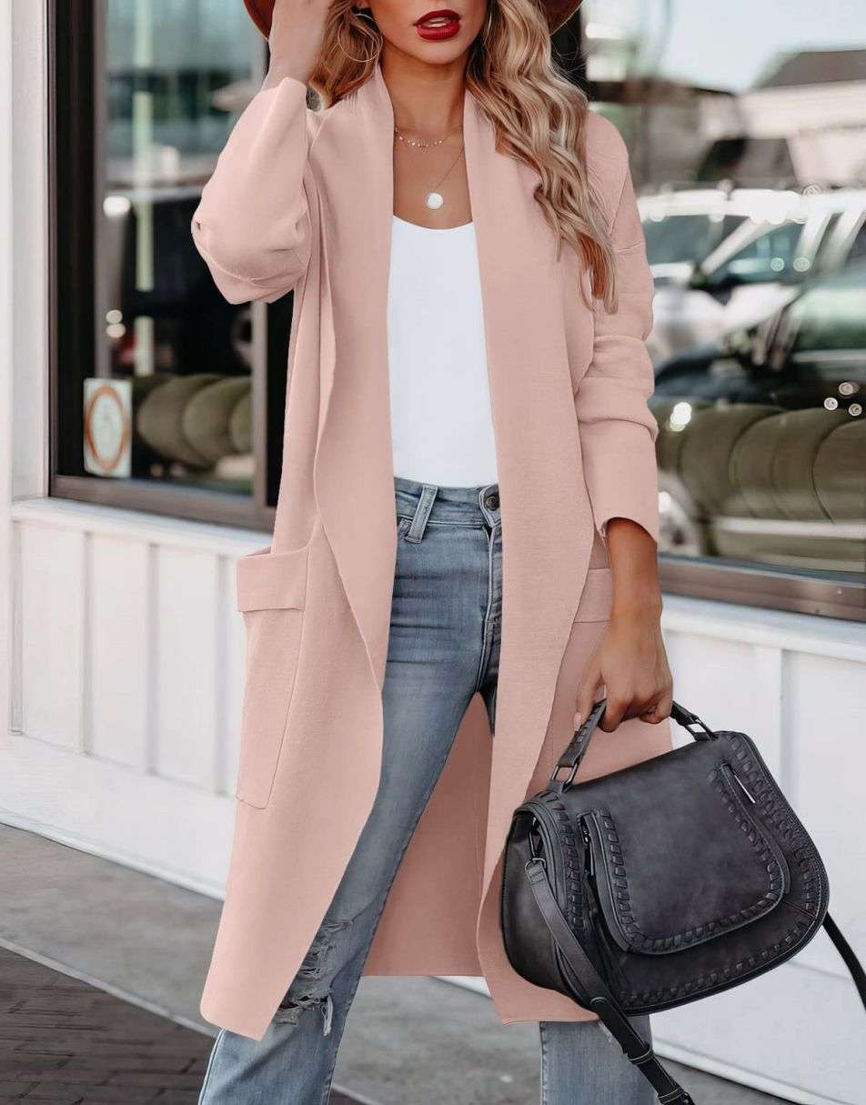 Valenzora | Lange, offene Strickjacke im lässigen Stil