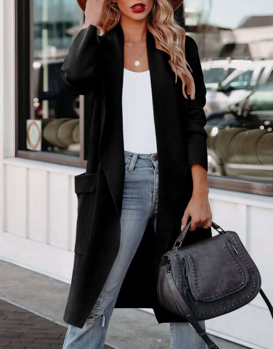 Valenzora | Lange, offene Strickjacke im lässigen Stil
