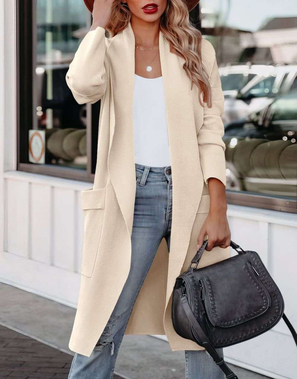 Valenzora | Lange, offene Strickjacke im lässigen Stil