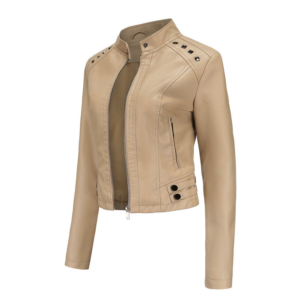 Valenzora | Elegant leather jacket with unique details for women