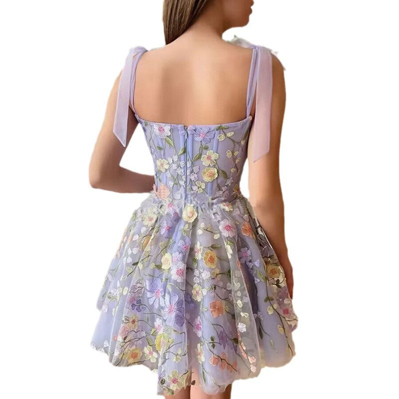 Valenzora | Ärmelloses Kleid mit Schleifen und Blumenmuster, Sommerkleid