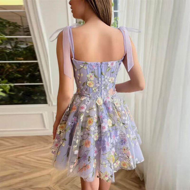 Valenzora | Ärmelloses Kleid mit Schleifen und Blumenmuster, Sommerkleid