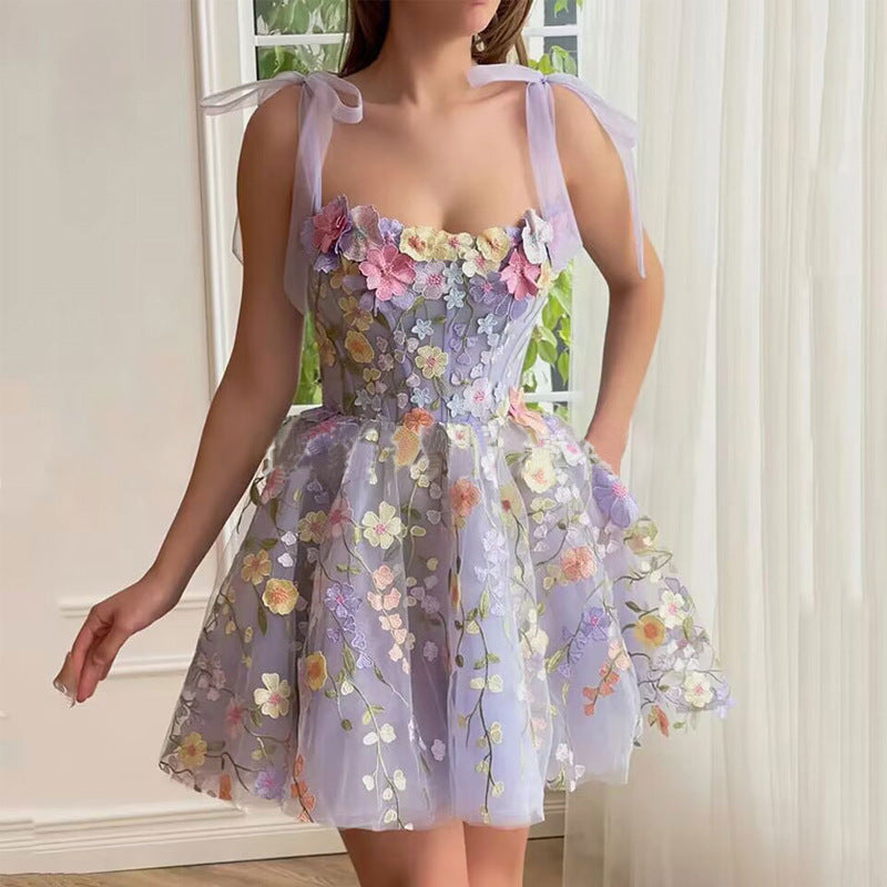 Valenzora | Ärmelloses Kleid mit Schleifen und Blumenmuster, Sommerkleid
